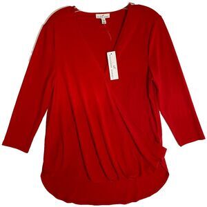 Shavonne Dorsey Size XS V-Neck Faux Wrap Top Red Blouse 3/4 Sleeve‎ Career